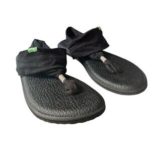 Sanuk Women's Yoga Sling Flip Flop Sandals Shoes Black Size 10